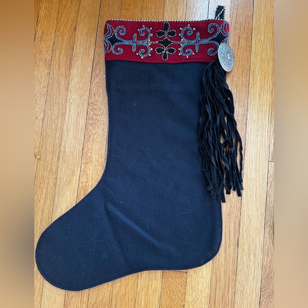 Double D Ranchwear Vintage Wool and Beaded Christmas Stocking. (I Have 3). NWOT
